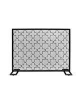 Modern Minimalist Iron Fireplace Screen, Clover Trellis, Brushed Black