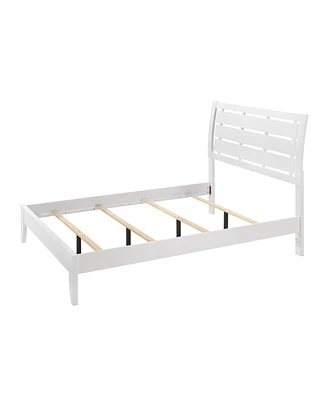 Simplie Fun 1 Piece Full Size White Finish Panel Bed Geometric Design Frame Softly Curved Headboard Wooden