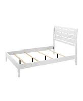 Simplie Fun 1 Piece Full Size White Finish Panel Bed Geometric Design Frame Softly Curved Headboard Wooden