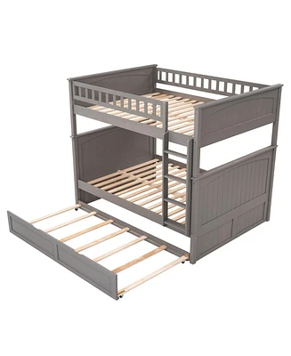 Simplie Fun Full Over Full Bunk Bed With Twin Size Trundle, Pine Wood Bunk Bed With Guardrails