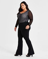 Bar Iii Womens Flare Leg Ponte Knit Pants Pxxs 4x Created For Macys