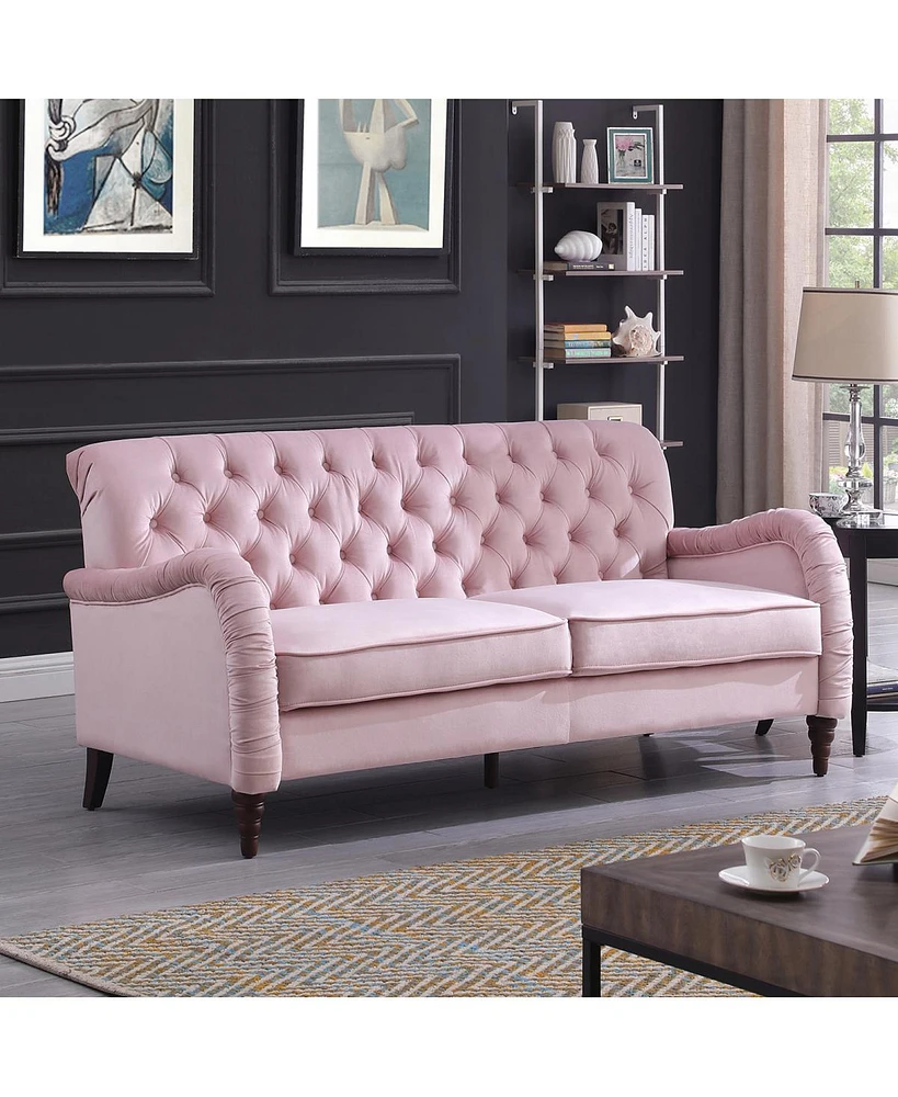 Simplie Fun Pink Chesterfield 3 Seater, Modern Sofa