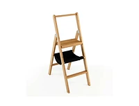 Slickblue 3 Step Foldable Bamboo Step Ladder Stool with Tool Storage Bag-Natural