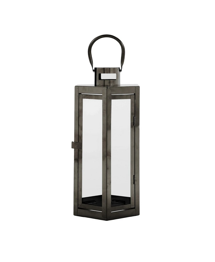 Simplie Fun Hexagonal Stainless Steel Lantern with Tempered Glass for Outdoor Decor