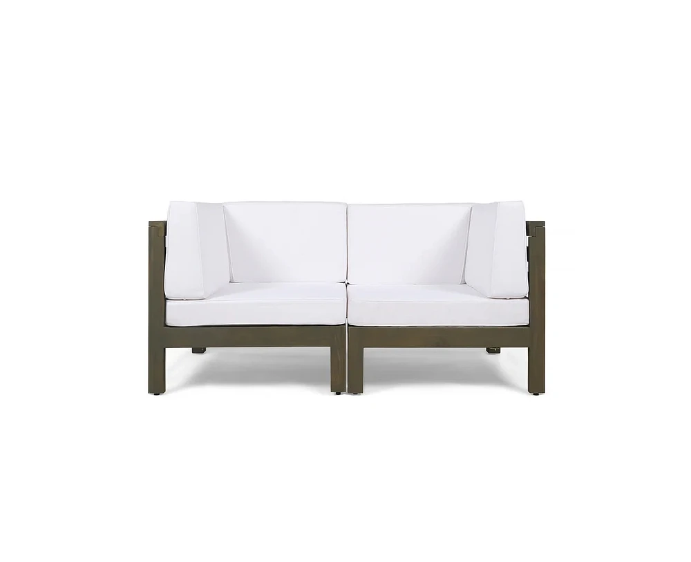 Simplie Fun Acacia Wood Loveseat Sectional with Water-Resistant Cushions