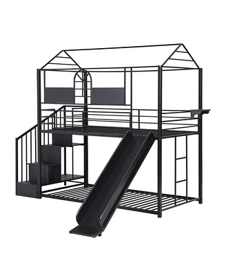 Simplie Fun Metal Bunk Bed With Slide And Steps