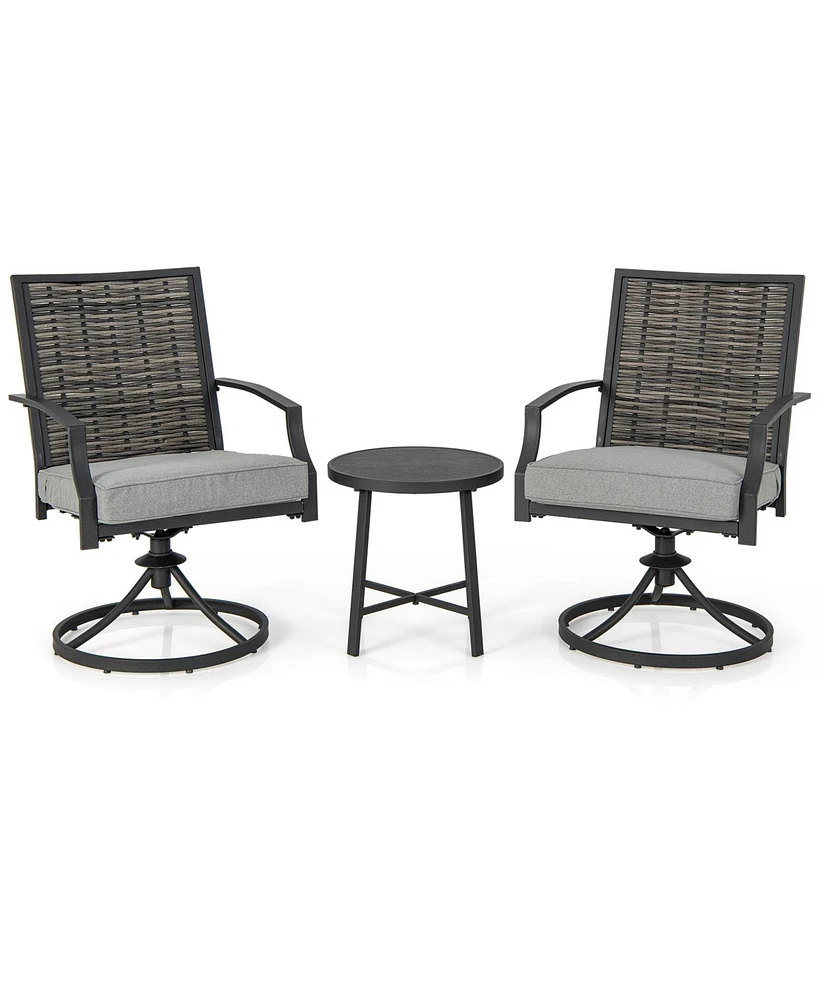 Slickblue 3 Piece Patio Swivel Chair Set with Soft Seat Cushions for Backyard