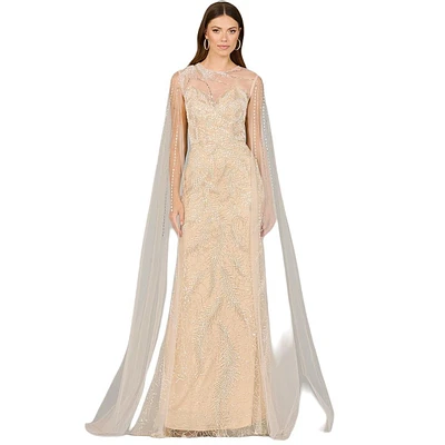 Lara Women's Long Cape Beaded Gown