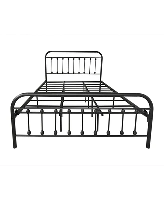 Simplie Fun Metal Bed Frame Queen Size Platform No Box Spring Needed With Vintage Headboard And Footboard