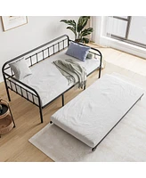 Streamdale Furniture Twin Size Metal Daybed Frame With Trundle, Heavy Duty Steel Slat Support Sofa Bed Platform