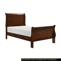 Streamdale Furniture Classic Louis Philipe Style Twin Size Bed Brown Cherry Finish 1 Piece Traditional Design Sleigh Bed