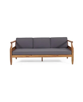 Streamdale Furniture Mid-Century Luxury Outdoor Sofa Acacia Wood and Water-Resistant Cushions