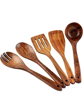 Zulay Kitchen 5-Piece Natural Teak Wooden Utensils for Cooking