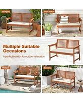 Slickblue 2-Person Solid Wood Patio Bench with Backrest and Cushion