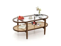 Slickblue 2-Tier Coffee Table with Tempered Glass Tabletop and Acacia Wood Frame