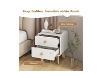 Slickblue Nightstand with 2 Drawers Solid Rubber Wood Legs