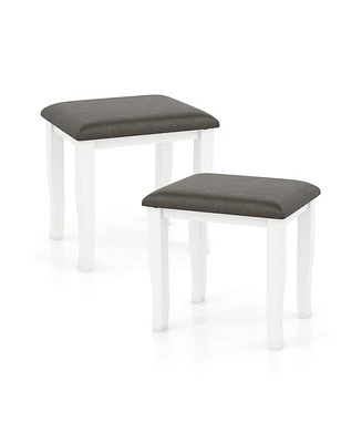 Slickblue Faux Leather Vanity Stool Chair Set of 2 for Makeup Room and Living Room-Grey and White