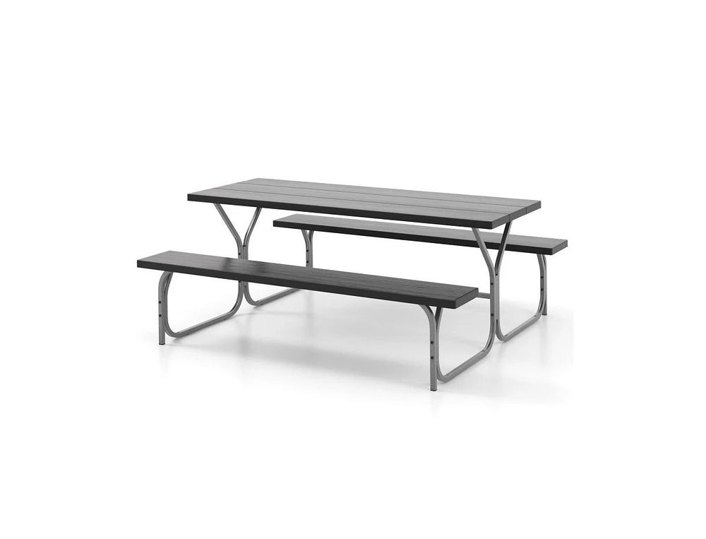 Slickblue 6 Ft Picnic Table Bench Set Dining and 2 Benches with Metal Frame Hdpe Tabletop