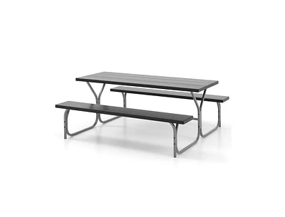 Slickblue 6 Ft Picnic Table Bench Set Dining and 2 Benches with Metal Frame Hdpe Tabletop