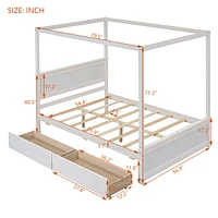 Full Size Wood Canopy Bed with Drawers & Platform
