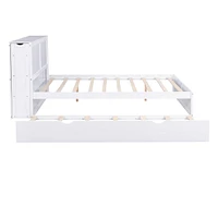 Queen Size Storage Platform Bed With Pull Out Shelves And Twin Xl Size Trundle