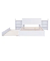 Streamdale Furniture Queen Size Storage Platform Bed With Pull Out Shelves And Twin Xl Size Trundle