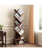 gaomon 8-Tier Tree Bookshelf with Storage Wooden Floor Standing Bookcase