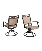 Mondawe 2 pieces Cast Aluminum Patio Swivel Chairs Weather Resistant Outdoor Dining Chairs Textilene High Back