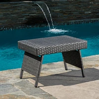 Charming Transitional Faux Rattan Wicker Accent Table