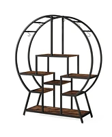 Tribesigns 65" Large Bookshelf Bookcase, Industrial Round Etagere Bookshelves with 7