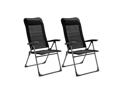 Slickblue 2 Pcs Portable Patio Folding Dining Chairs with Headrest Adjust for Camping -Black