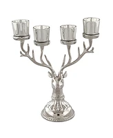 Slickblue Reindeer Candle Holder Christmas Ornament for 4 Candles Aluminum Decoration-Silver