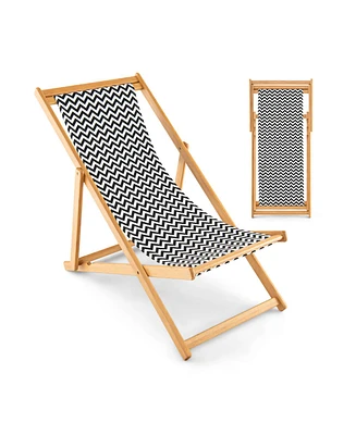 Slickblue Folding Bamboo Sling Chair with Adjustable Backrest and Canvas-Natural