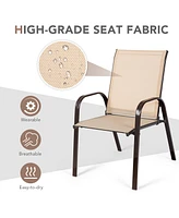 Gymax Set of 2 Patio Chairs Dining w/ Steel Frame Yard Outdoor Beige