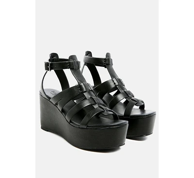 Windrush Cage Wedge Leather Sandal Nude