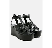 Windrush Cage Wedge Leather Sandal Nude
