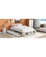 Streamdale Furniture Full Size Bed With Storage Case, 2 Storage Drawers, Lengthwise Support Slat, White