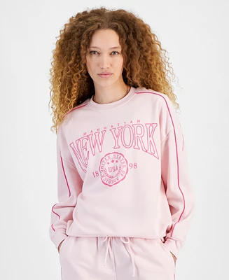 Rebellious One Juniors' New York Flocked Graphic Sweatshirt