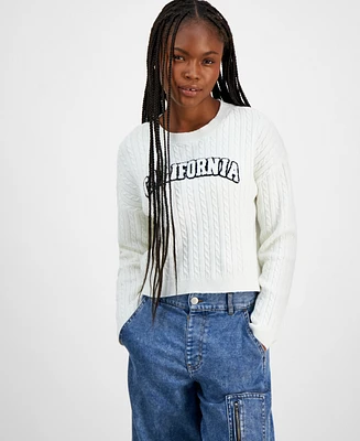 Ultra Flirt Juniors' Cable-Knit Varsity Lettering Sweater