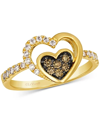 Le Vian Chocolate Diamond & Nude Diamond Double Heart Ring (3/8 ct. t.w.) in 14k Gold