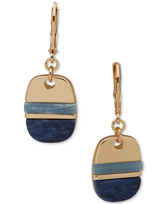 Anne Klein Gold-Tone Stone Inlay Dog Tag Drop Earrings