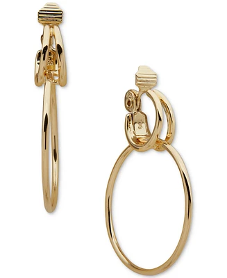 Anne Klein Gold-Tone Ring Charm Clip-On Split-Hoop Earrings