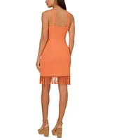 Adrianna by Adrianna Papell Women's Halter-Neck Fringe-Trim Sheath Dress