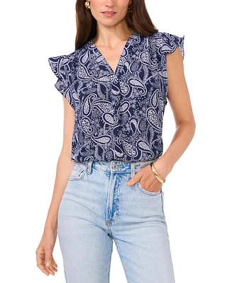 Vince Camuto Women's Paisley V-Neck Flutter-Sleeve Top