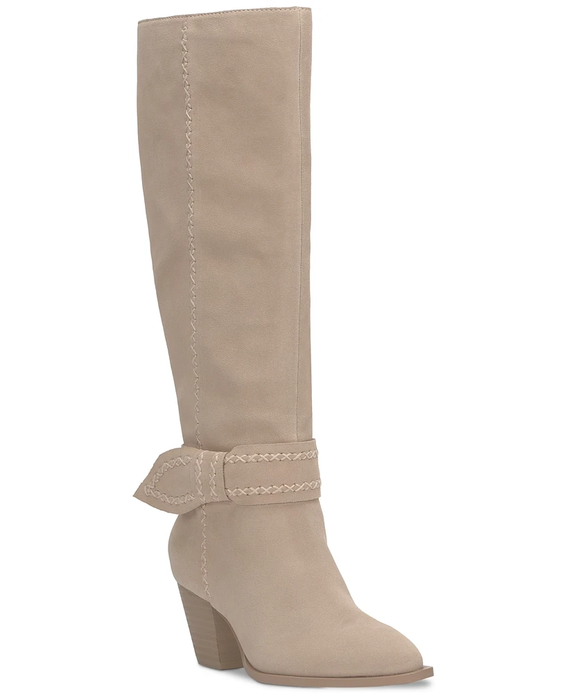 Lucky Brand Women's Risvin Bow Whipstich Tall Knee High Heel Boots