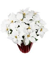 Northlight 27.5" White Artificial Poinsettia with Red Wrapped Pot