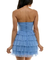 B Darlin Juniors' Strapless Side-Shirred Tiered Glitter Mini Dress