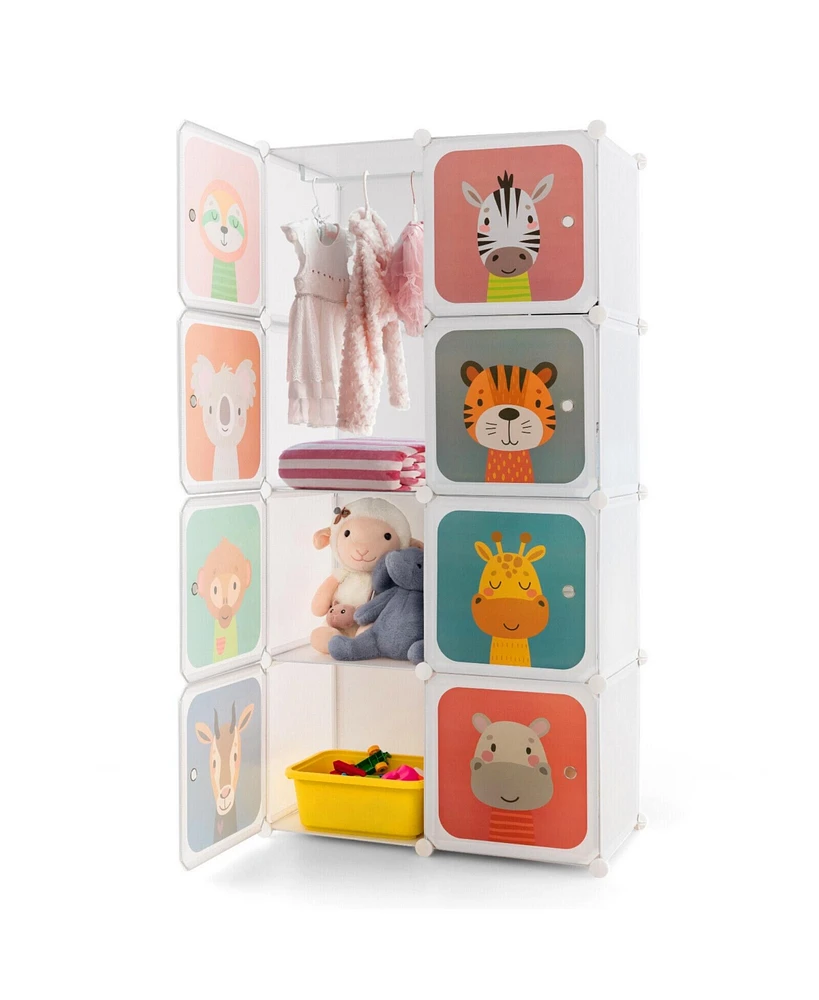 Slickblue 8 Cube Kids Wardrobe Closet with Hanging Section and Doors-8 Cubes