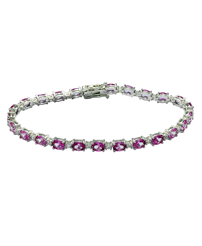 Suzy Levian New York Pink Sapphire & Lab-Grown White Sapphire Oval-cut Tennis Bracelet in Sterling Silver