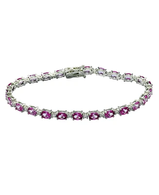 Suzy Levian New York Pink Sapphire & Lab-Grown White Sapphire Oval-cut Tennis Bracelet in Sterling Silver